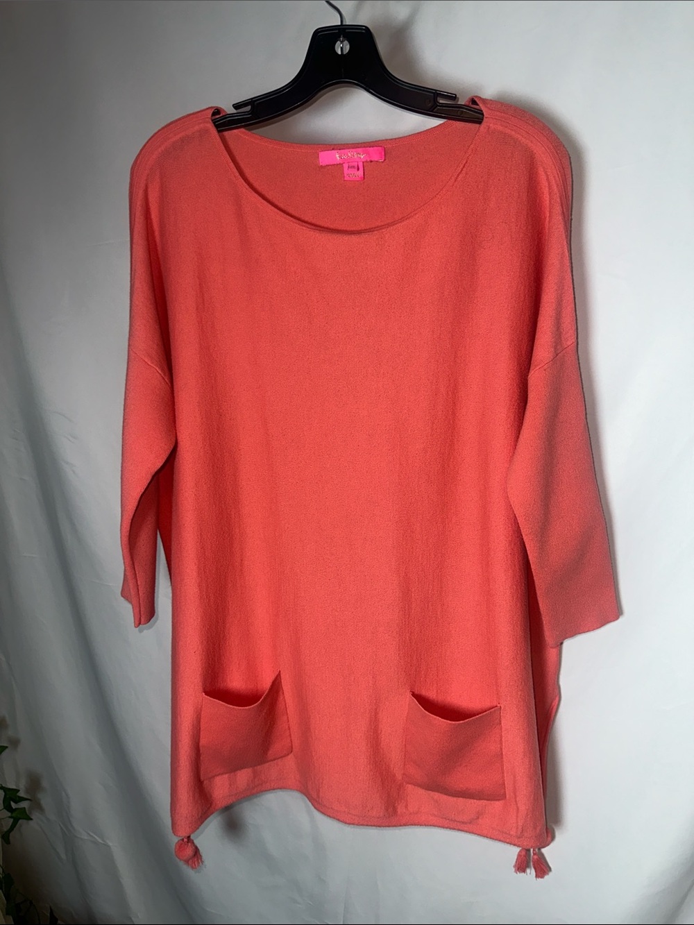 Lilly Pulitzer Coral Scoop Neck Tunic with Tassel Pockets